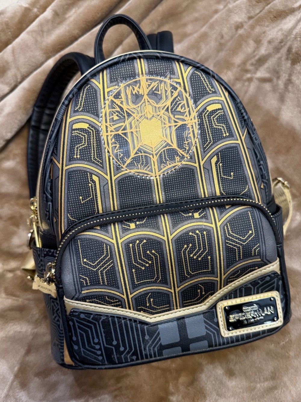 Marvel Spider-Man No Way Home Gold & Black Mini Loungefly Backpack